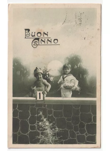 1924 Happy Year Photo Card Children Fashion D'Epoca Calendar Number 1