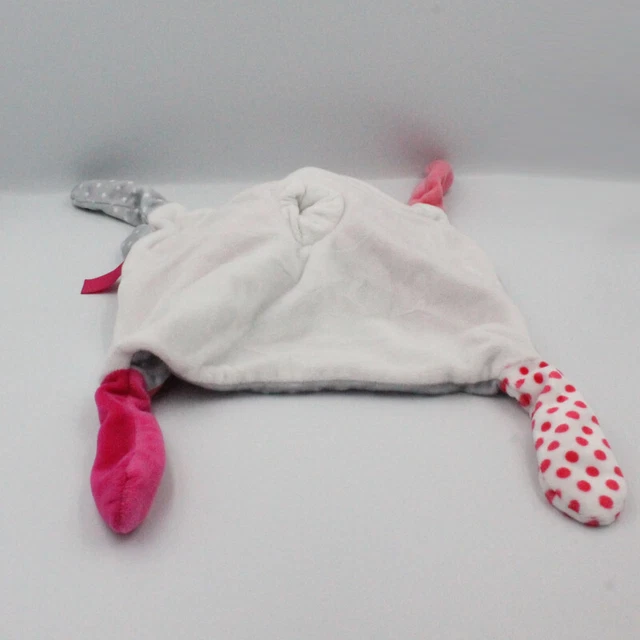 Doudou plat lapin rose gris blanc pois étoiles OBAIBI - 23445 3