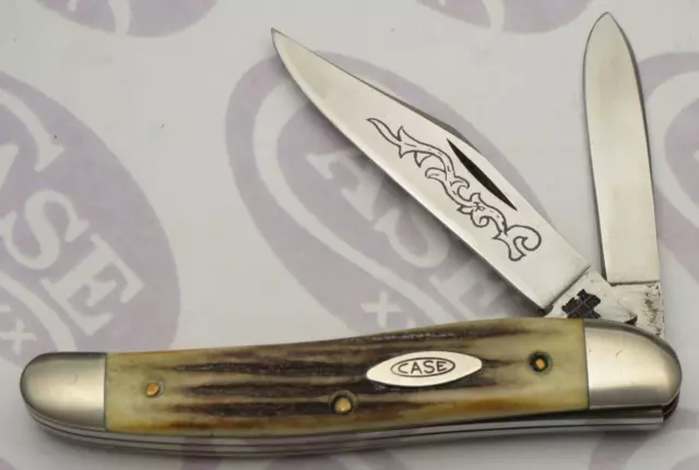 Case XX USA 3 Dot 1977 52087 SSP “Blu Scroll” Serpentine Jack Knife Stag Handles