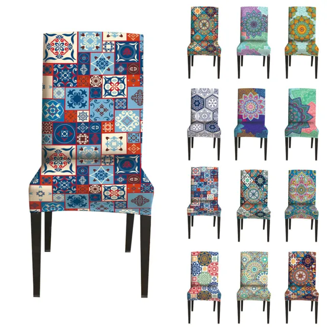 Boho Flora Print Dining Chair Covers Spandex Stretch Seat Slipcovers Protectors