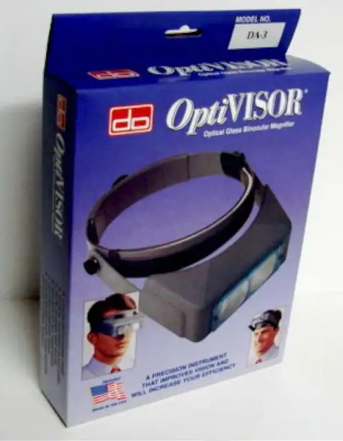 "Lupa de diadema binocular OptiVisor con placa de lente de vidrio 1,75x potencia a 14"