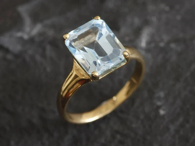 Bague De Fiançailles Halo En Or Jaune 14k - Aigue-marine Ovale 3,50 Ct - Taille 7 Ajustable
