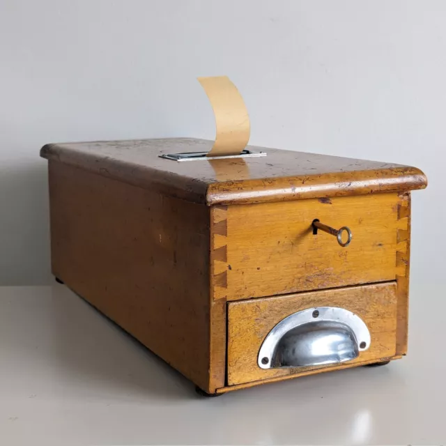 Wooden Till Drawer with Working Bell & Key, Antique