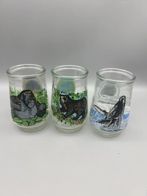 Vintage Welch’s Wildlife Fund Jelly Jars BEAR, HUMPBACK, GORILLA Endangered