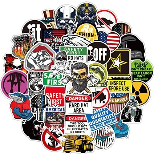 50 pcs Hard Hat Stickers and Decals Funny Toolbox Warning Sticker Multicolor