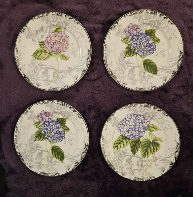 American Atelier Hydrangea Toile Floral 8 1/4"  Salad/Dessert Plates (Set Of 4)