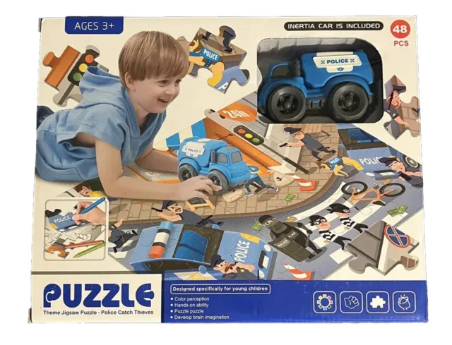 48 Piece Police Theme Jigsaw Puzzle w/Toy Car & Markers Game FREE SHIPPING!!