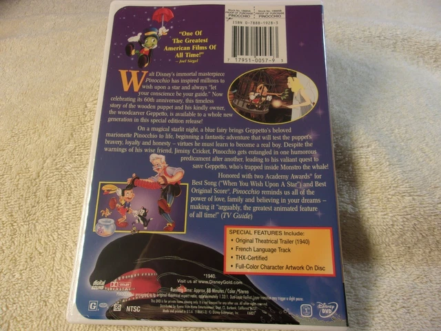 DISNEY Pinocchio (DVD, 1999, Limited Issue) GEM MINT!! GENUINE DISNEY RELEASE!! 2