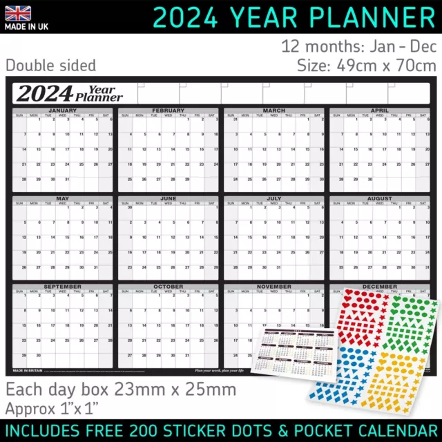 2024 CALENDER A2+ Wall Planner Chart Holiday Calendar 12 Months + FREE