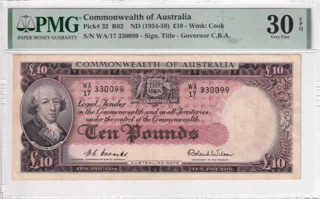 Australia, 10 Pounds, 1954-59, VF, p32