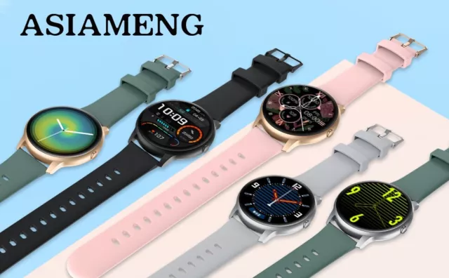 ASIAMENG Smartwatch da Uomo Donna Rotondo Orologio Cardiofrequenzimetro IP68