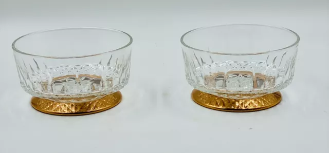 5" salad/dessert bowl vintage Arcoroc France clear glass W/Copper stand set of 2