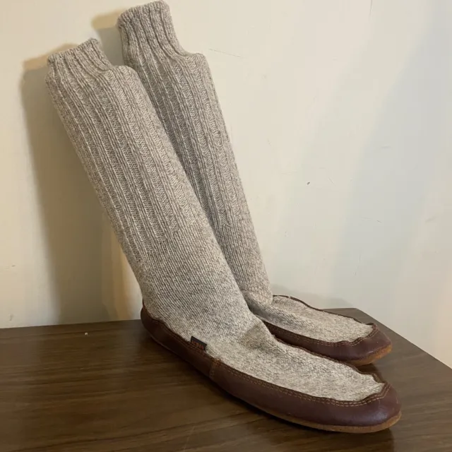 Acorn Slippers Mens 9/10 Slipper Socks Ragg Wool Pull On Gray Brown