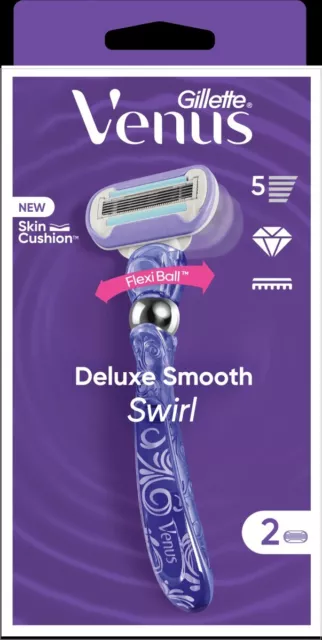 Gillette Venus Deluxe Smooth Swirl 5 Lames Rasoio +2 Ricambi Lama SkinCushion