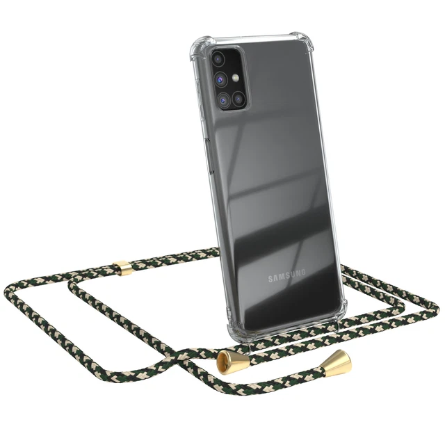 Pour Samsung Galaxy M31s Portable Accrocher Corde Sac Chaîne Vert Camouflage