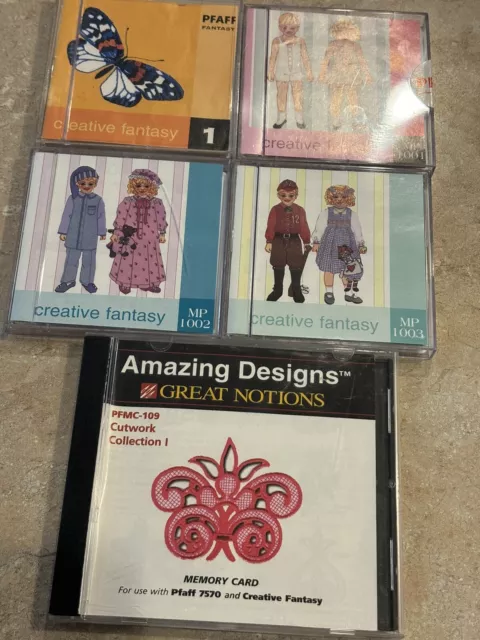 Amazing Designs Embroidery Memory Card Pfaff 7570 Creative Fantasy Lot Of 5