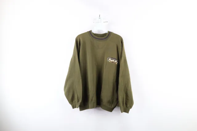 Vintage 90s Bugle Boy Mens Size Large Faded Spell Out Boxy Fit Sweatshirt Green