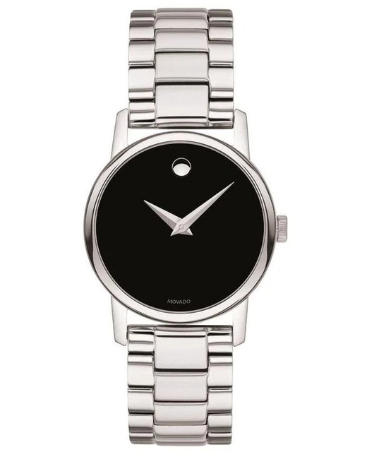 Nuovo Orologio da donna Movado Museum Classico Quadrante Museo Nero Acciaio 2100017