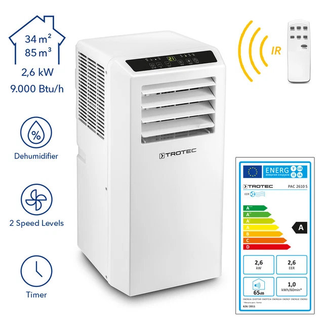 TROTEC Climatiseur local PAC 2610 S Air conditionné mobile 2,6 kW / 9000 Btu