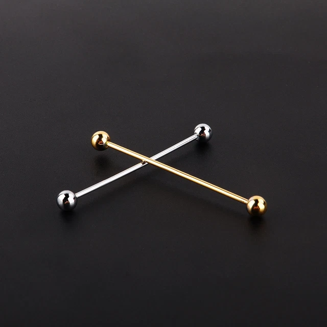 2xMen Gold Plated Tone Steel Collar Tie Pin Stud Barbell Bar Clip Clasp CHW