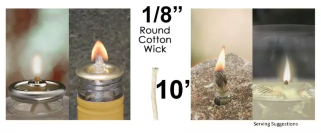 1/8 Round Cotton Wick 10' Kerosene Lantern Lamp Tiki Rock Candle Wick USA Seller