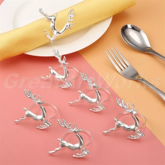 6Pcs Silver Deer Napkin Ring Holder Antique Party Favor Table Serviette Decor