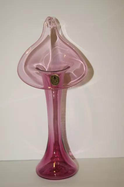 VTG Vase Pilgrim Art Glass Hand Blown Pink Cranberry Jack in Pulpit 13.5" Tall