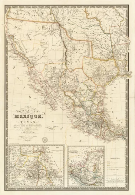 1840 French Map of Pre-War Mexico Texas Wall Art Poster History Home School