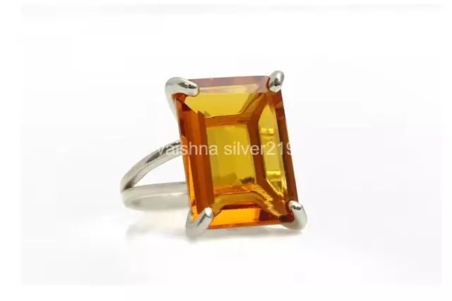 Citrine Gemstone Ring, Rectangle Ring Solid Brass, Ring For Woman BirthstoneT17