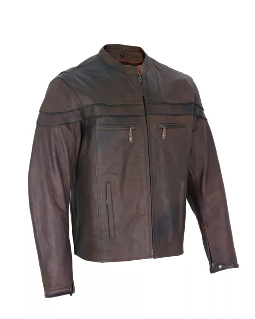 Men's Motorcycle Brown Naked Cowhide Leather Biker Jacket With Air Vents