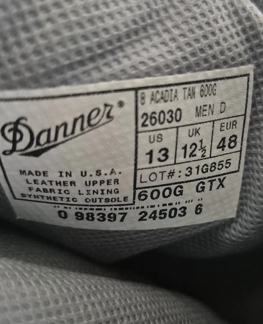 DANNER ACADIA 26030 Tan 600G Gore-Tex Military Combat Boots Men's Size ...