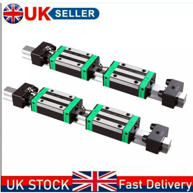 2PCSHGR20/15/25 Linear Guide Rail +4PCS HGH20CA/15/25CA Slider Block 200-1500MM