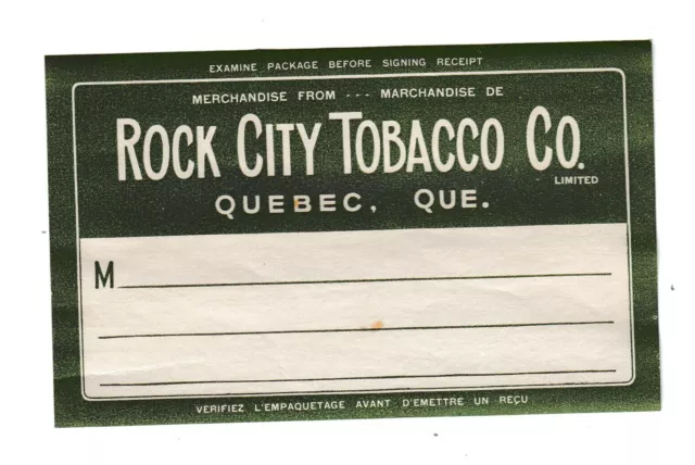 Vintage Rock City Tobacco Shipping Tag Quebec