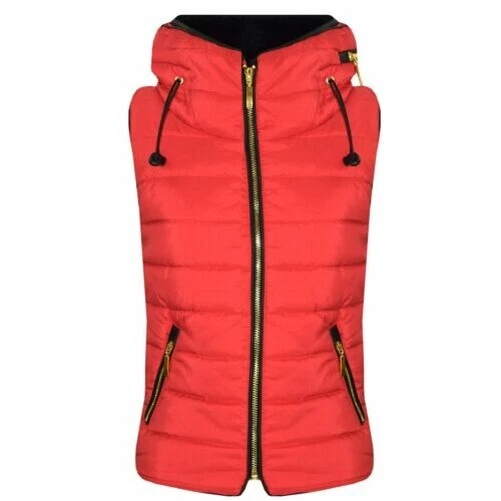 Bambine Ragazzi Rosso Piumino Bolle Maniche con Cappuccio Gilet Imbottito Giacca