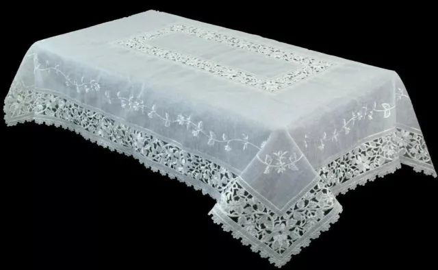 54x72'' White Silver Embroidery Rhinestones Organza Tablecloth Napkins Wedding