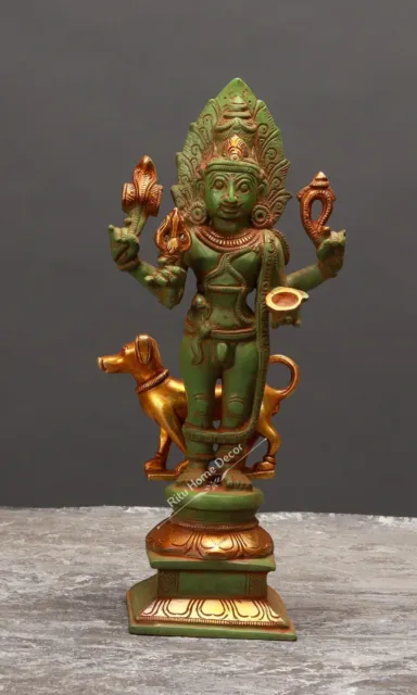 Bhairava-Statue aus Messing mit Hund – Dandpaani – Kaal Bhairav-Skulptur –...