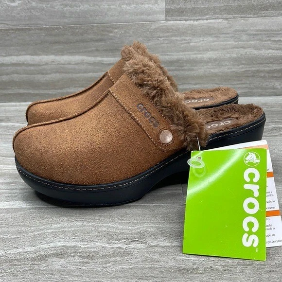 NWT Crocs Cobbler Eva Faux Fur Lined Platform Clogs Womens Size 8