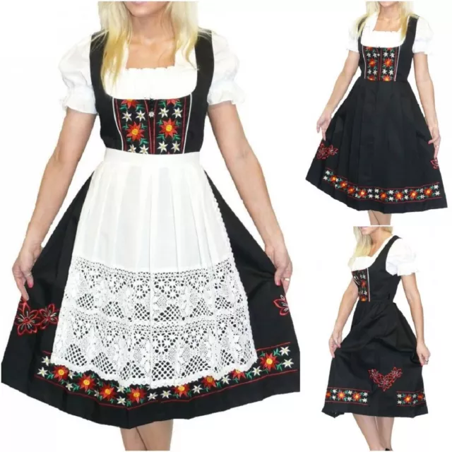 Sz 8 S Black Dirndl German Women Dress Long Waitress Oktoberfest Party Hostess