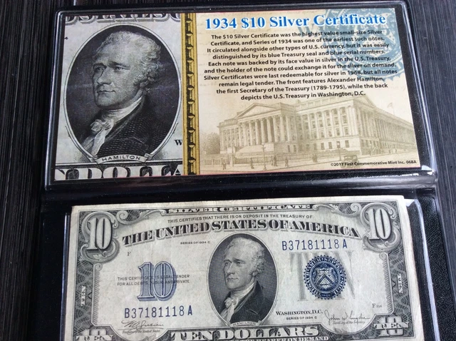 1934 A $10 Ten Dollar Silver Certificate Note Blue Seal