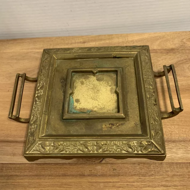 antique ornate  Victorian gilt bronze brass desk inkwell stand tray Dore Bronze?