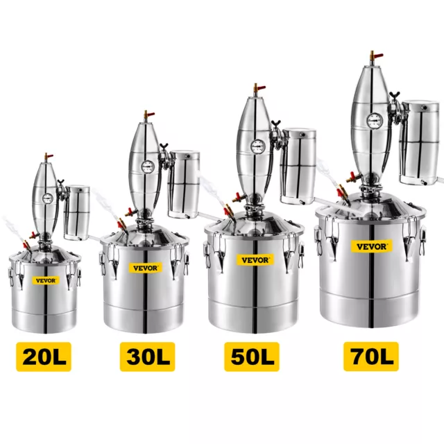 VEVOR Distillateur Alambic Condenseur Thermomètre Acier Inoxydable 20/30/50/70L