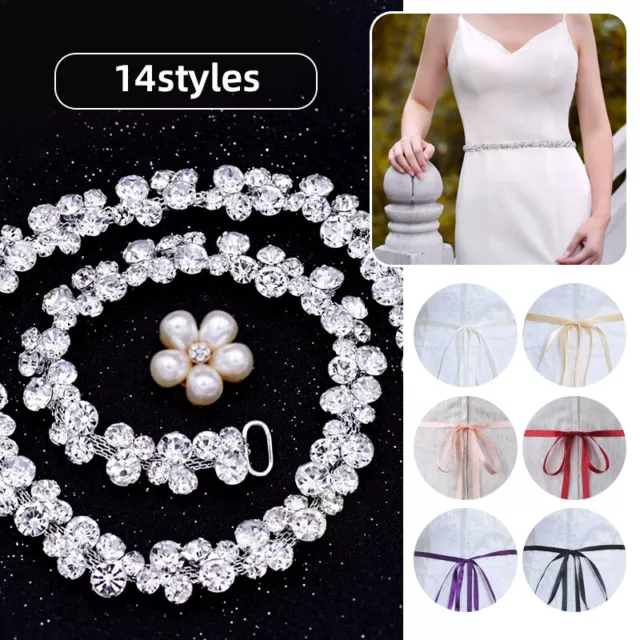 Shiny Crystal Rhinestones Bridal Wedding Floral Belt Bridesmaid Dress Waistband