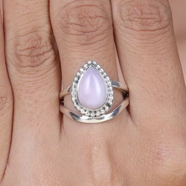 Genuine Pink Opal Gemstone Ring Stackable Ring 925 Sterling Silver Elegant Ring