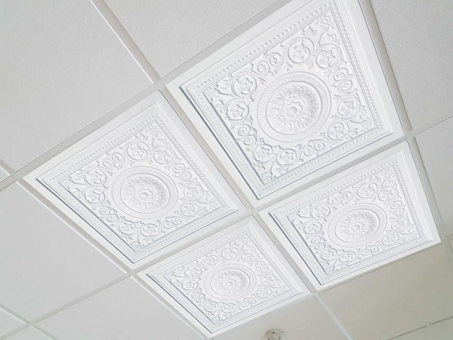 Ceiling Tiles, Faux Tin, restaurant bar decor wall panels, Majesty White