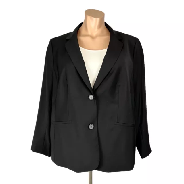 Talbots Womens Plus Black Seasonless Wool Blazer Long 2 Button Jacket size 22W