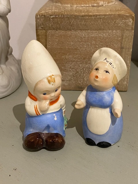 Anciens couple de personnages salière poivrière en faïence - Tampon ?- 1920/1930