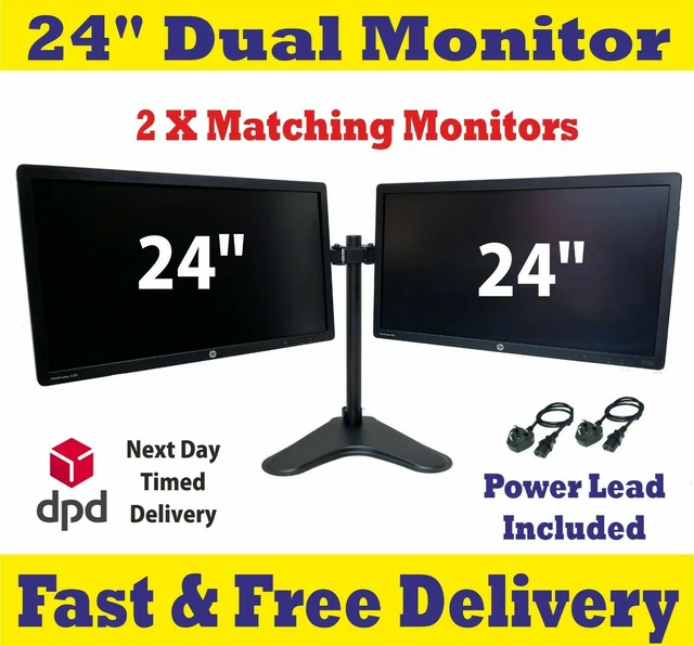 ACER DELL HP 2 x 24"Dual Monitor Cheap Gaming LED LCD Screen VGA DVI