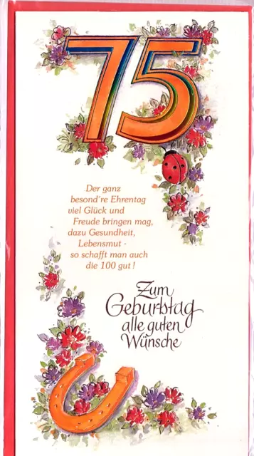 GEBURTSTAGSKARTE 75. GEBURTSTAG Glückwunsch Karte Relief Hologramm