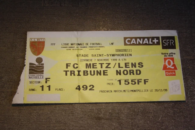 Billet Ticket Football - RC Lens Fc Tours Saison 2013 2014 Lepagnot Red Tigers