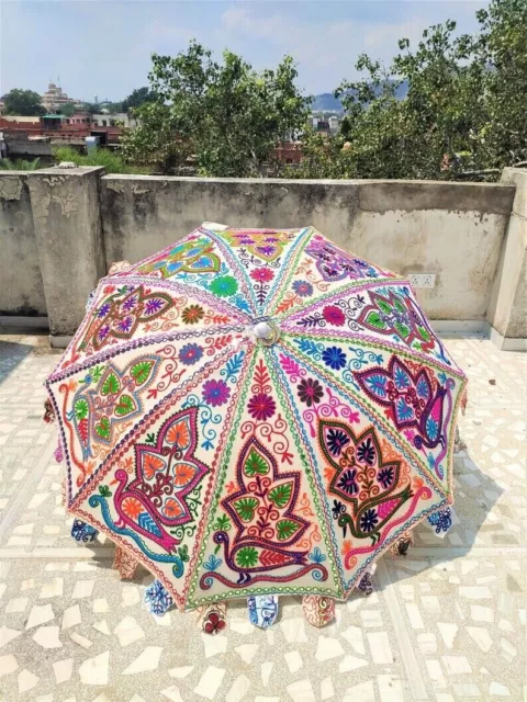 Hippie Garden Parasol Embroidered Indian Outdoor Sun Shade Patio Umbrella 72"